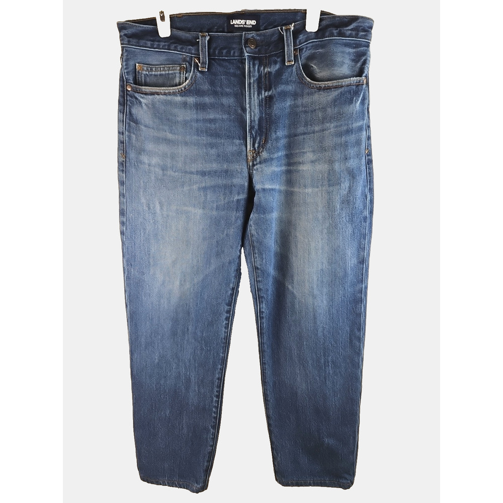 Lands' End Jeans Mens 34X28 Blue Square Rigger Traditional Fit Straight Denim